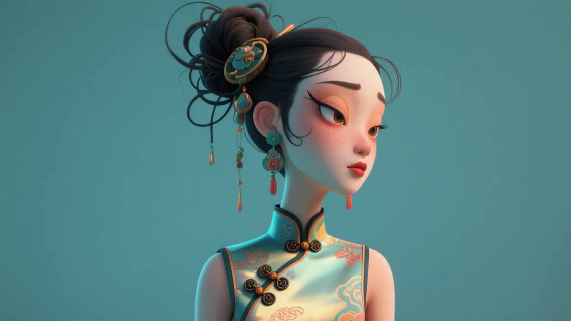AI generated 3D cartoon Chinese princess character with elegant traditional hairstyle